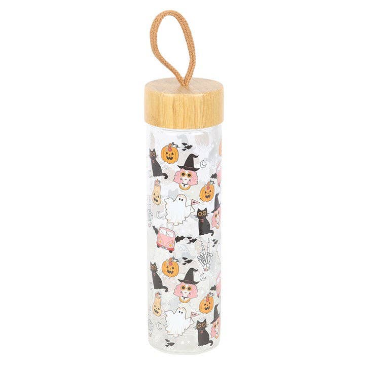 Groovy Ghost Halloween Print Glass Water Bottle