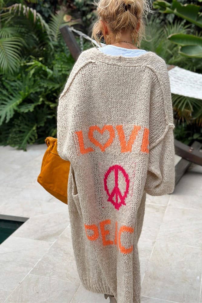 Love & Peace Exposed Seam Long Maxi Knit Cardigan