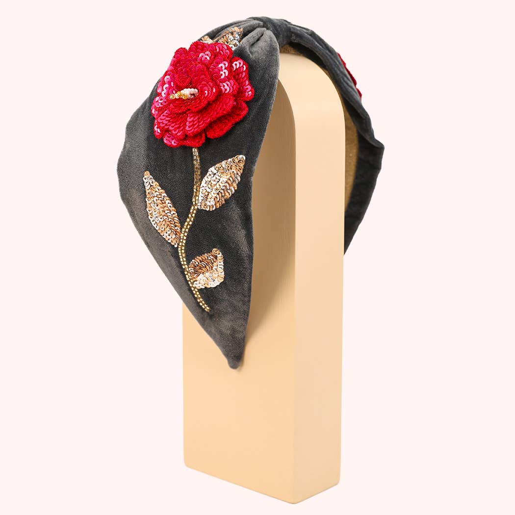 Embroidered Zinnia Flower Headband