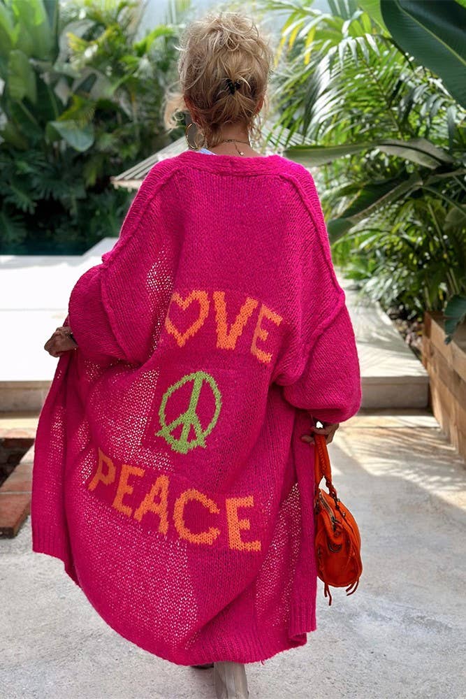 Love & Peace Exposed Seam Long Maxi Knit Cardigan