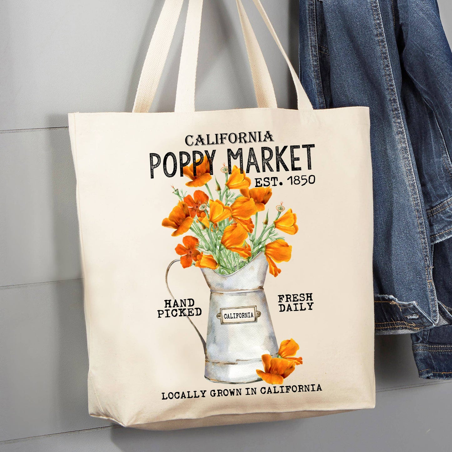 Old Towne Orange Poppy Souvenir 12 oz Canvas Tote Bag