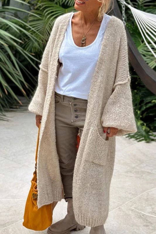 Love & Peace Exposed Seam Long Maxi Knit Cardigan