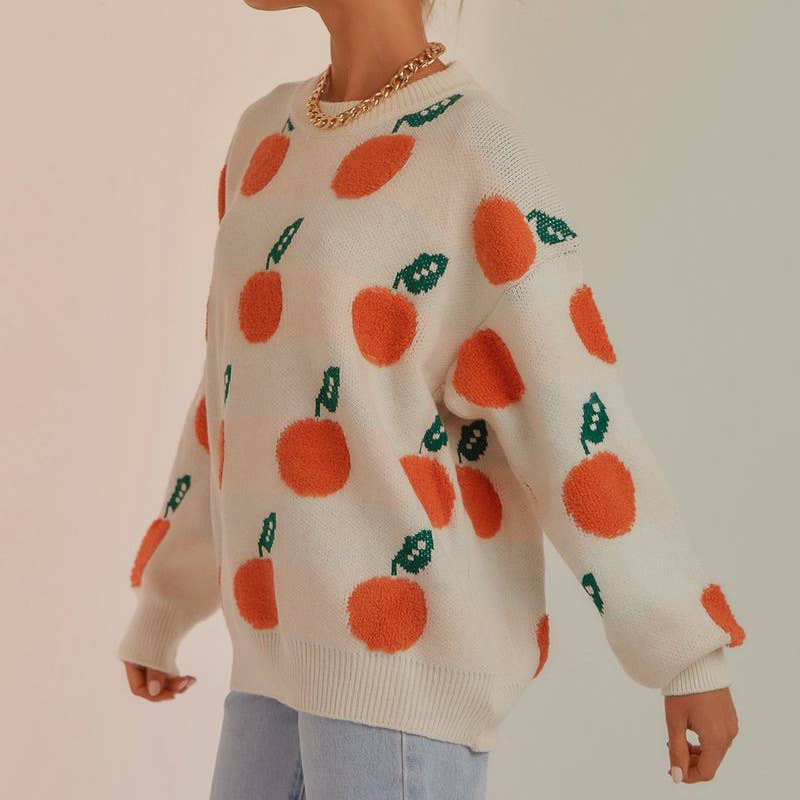 Tangerine patterned knitted sweater