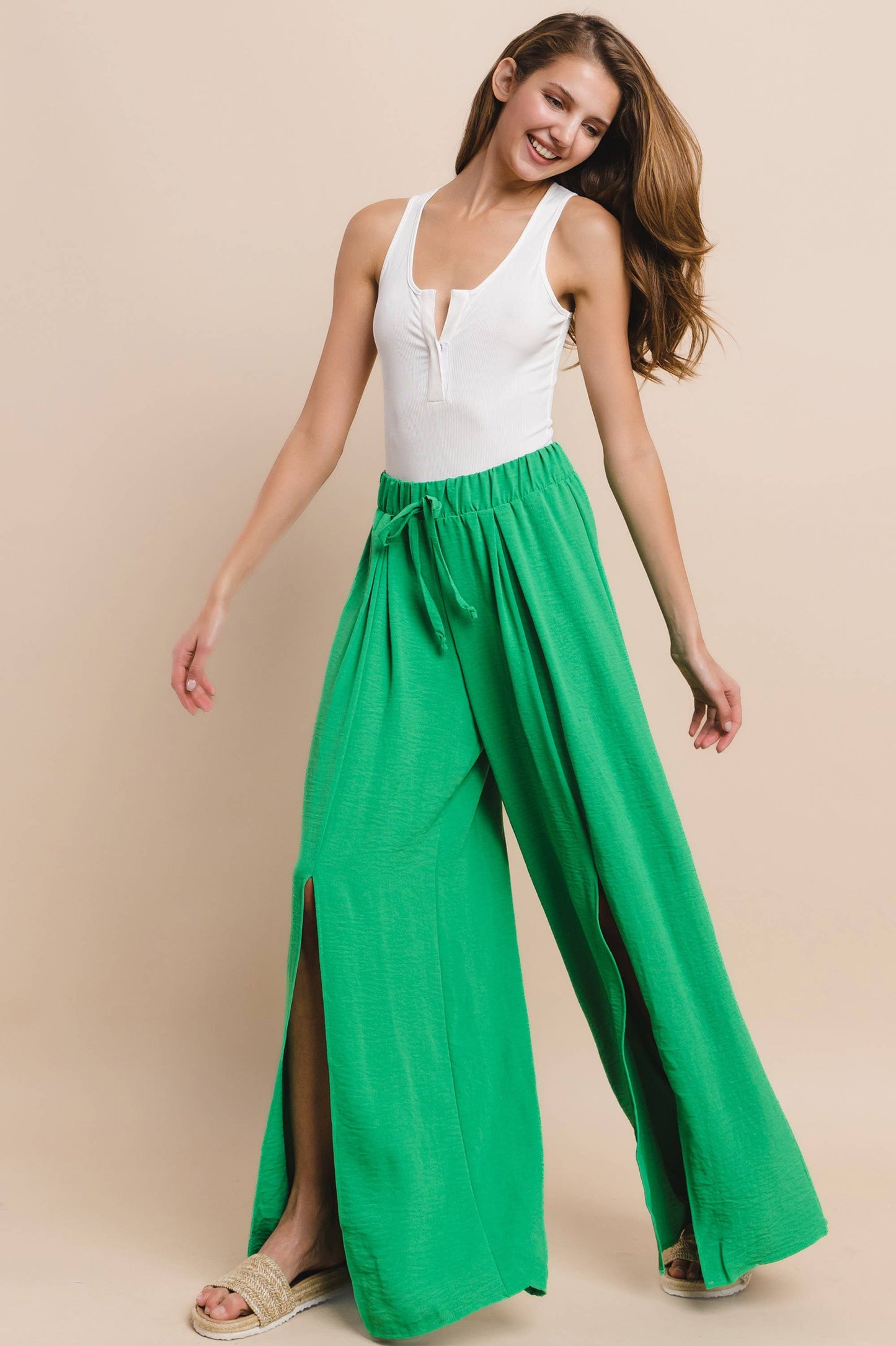SOLID CREPE PALAZZO PANTS - ORANGE 2327