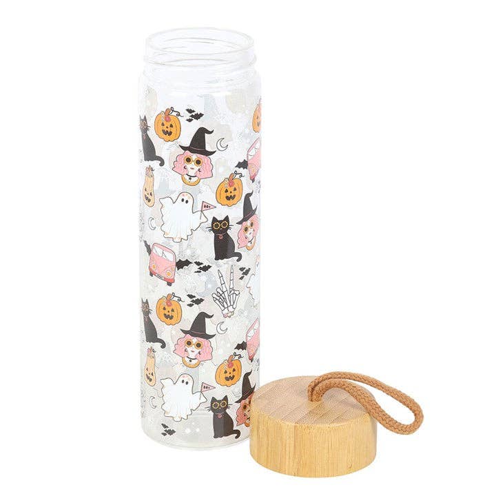 Groovy Ghost Halloween Print Glass Water Bottle