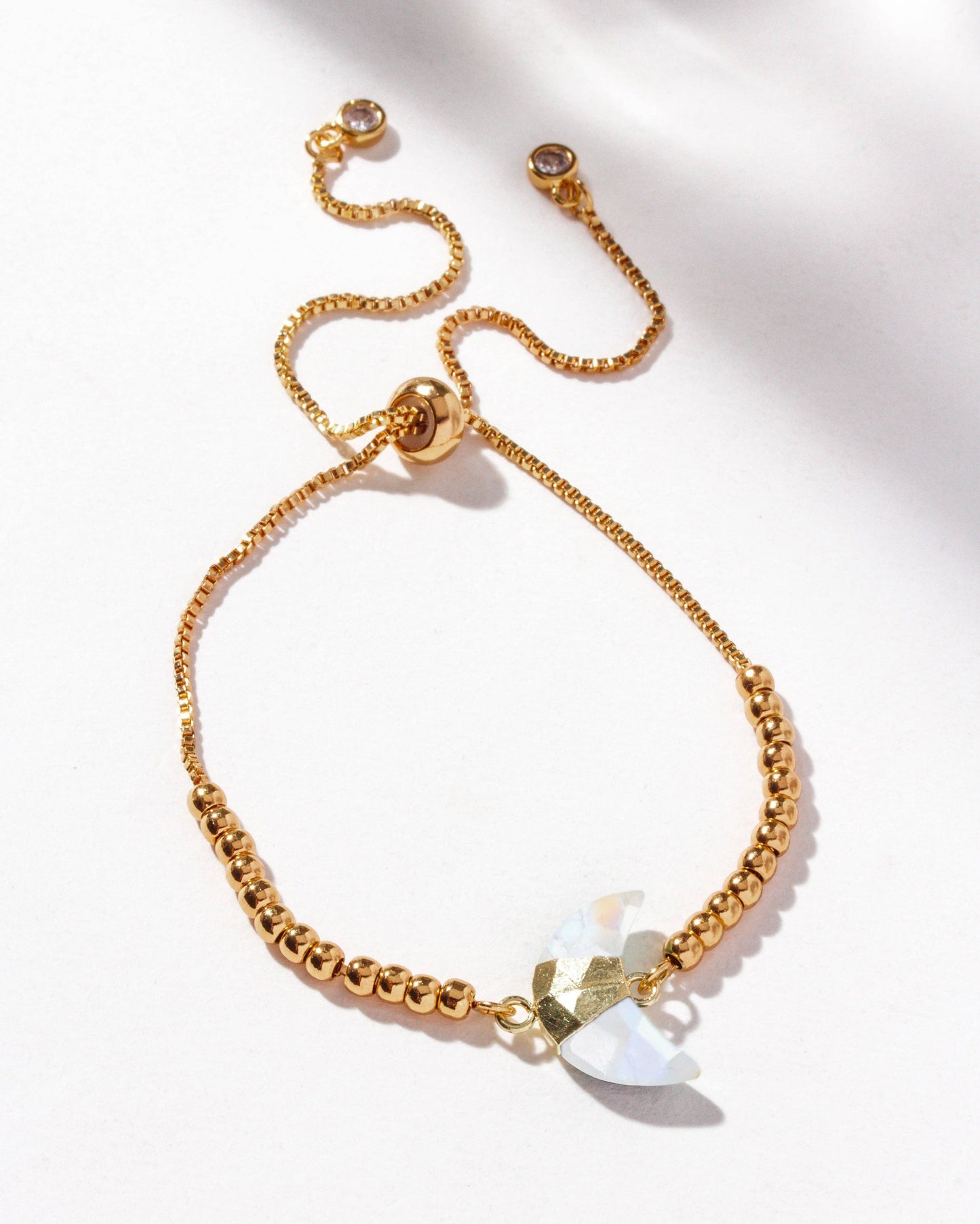 Crescent Horn CZ Adjustable Bracelet - Moonstone