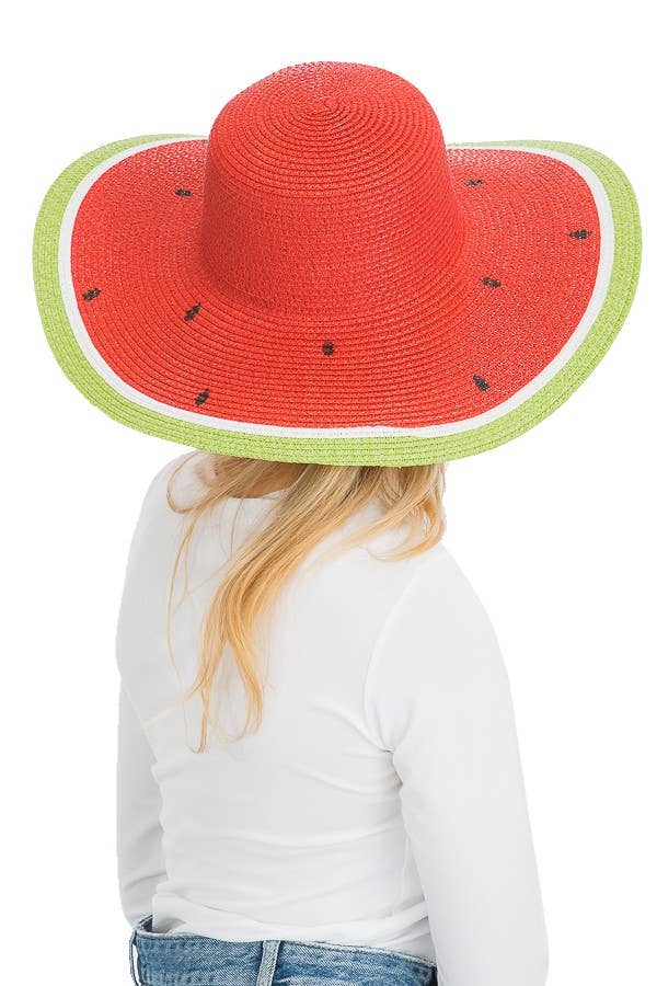 Orange & Donut Print Wide Brim Floppy Paper Straw Sun Hat