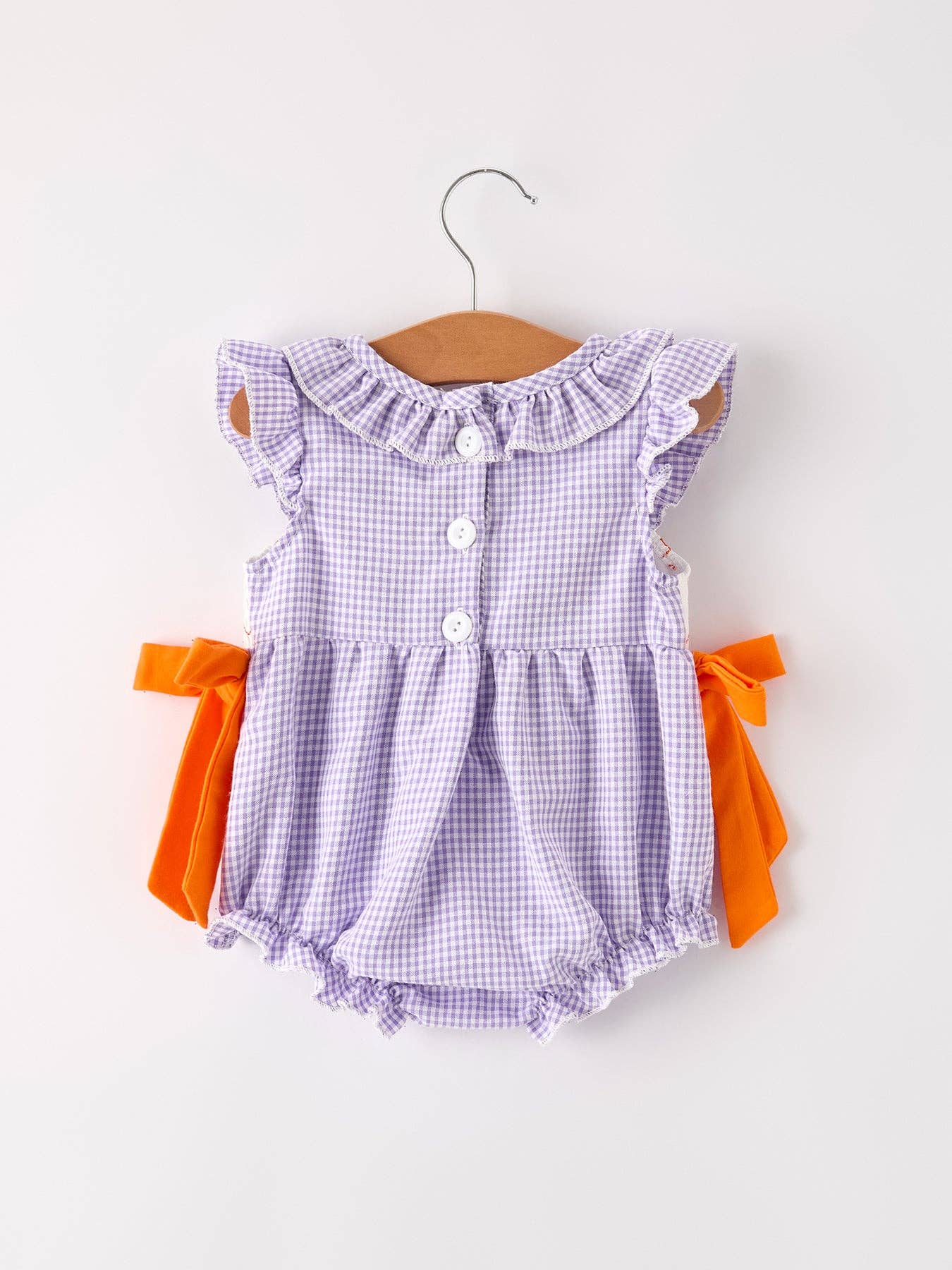 Fall Halloween Purple Balloon Pumpkin Cat Smock Embroidery Baby Girl Romper