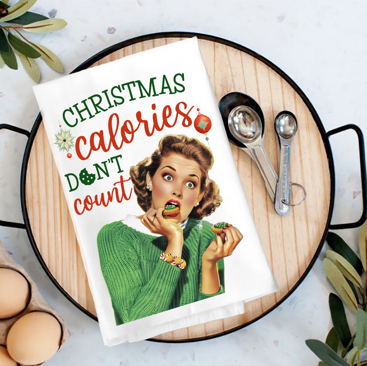Christmas Calories Don't Count Tea Towel
