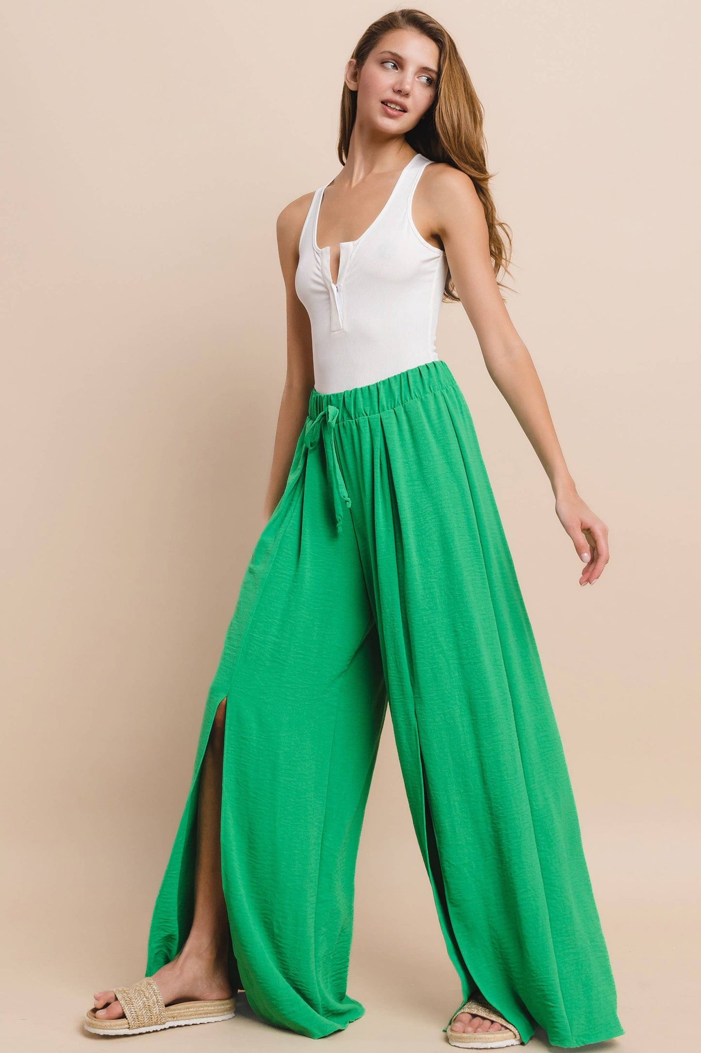 SOLID CREPE PALAZZO PANTS - ORANGE 2327