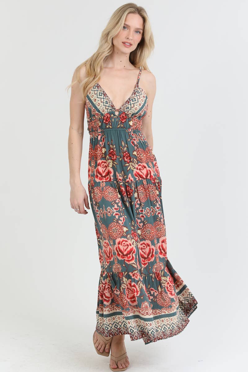 Dark Green Open Tie Back Maxi Dress