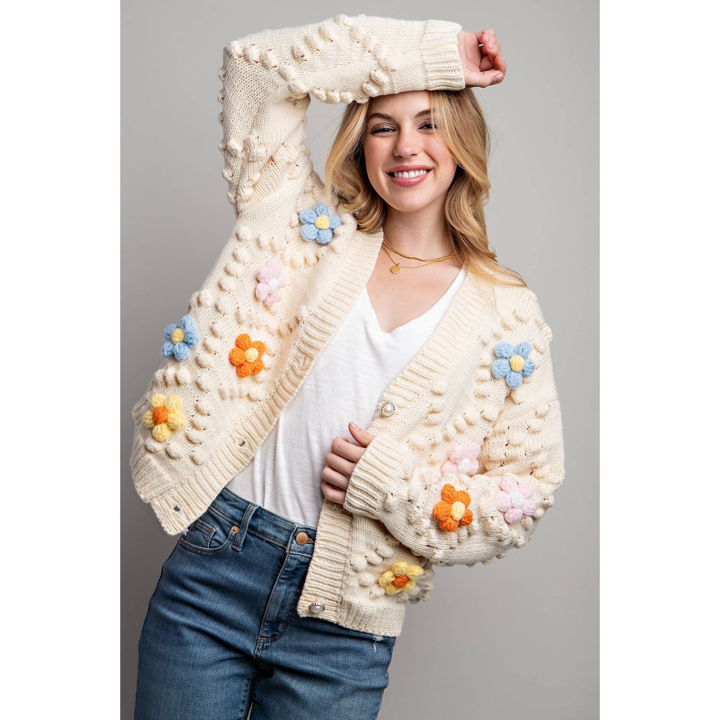 SWEET 3D FLOWER KNITTING CARDIGAN