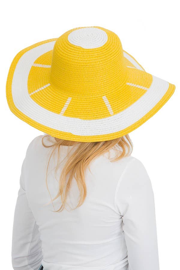 Orange & Donut Print Wide Brim Floppy Paper Straw Sun Hat