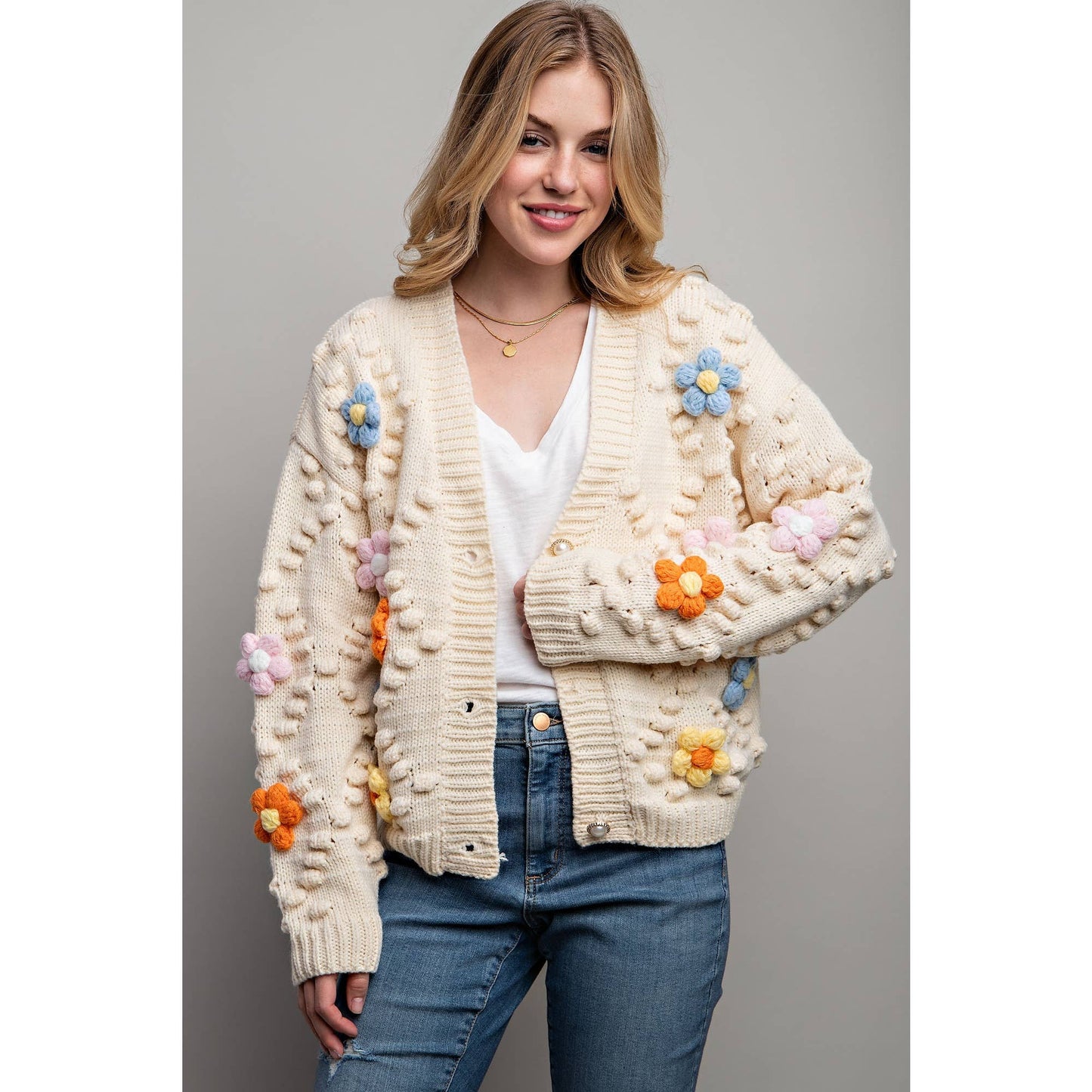SWEET 3D FLOWER KNITTING CARDIGAN