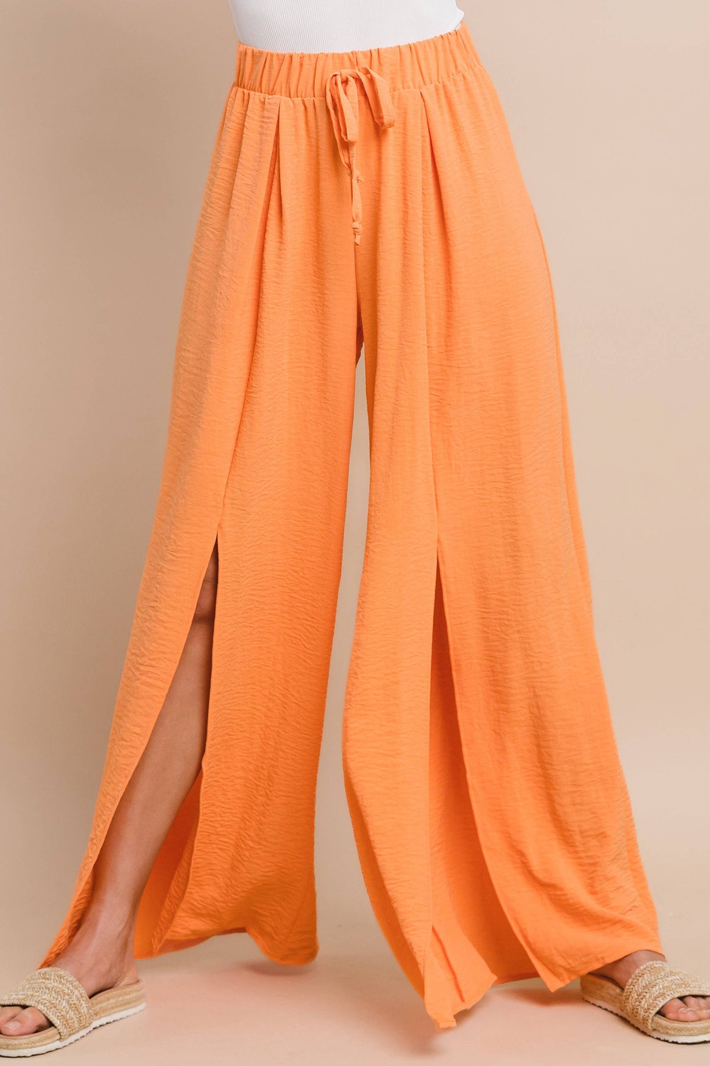 SOLID CREPE PALAZZO PANTS - ORANGE 2327