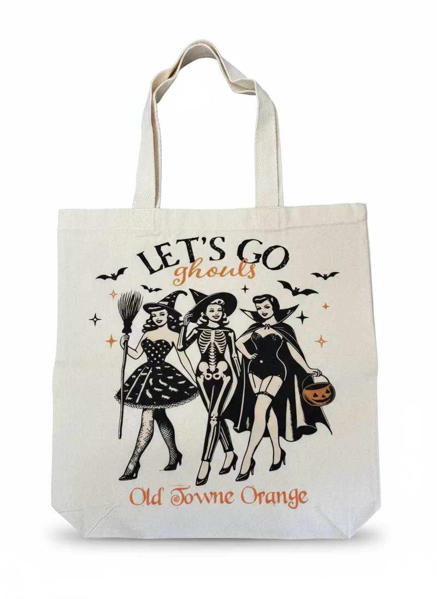 Halloween Retro Let's Go Ghouls Canvas Tote Bag