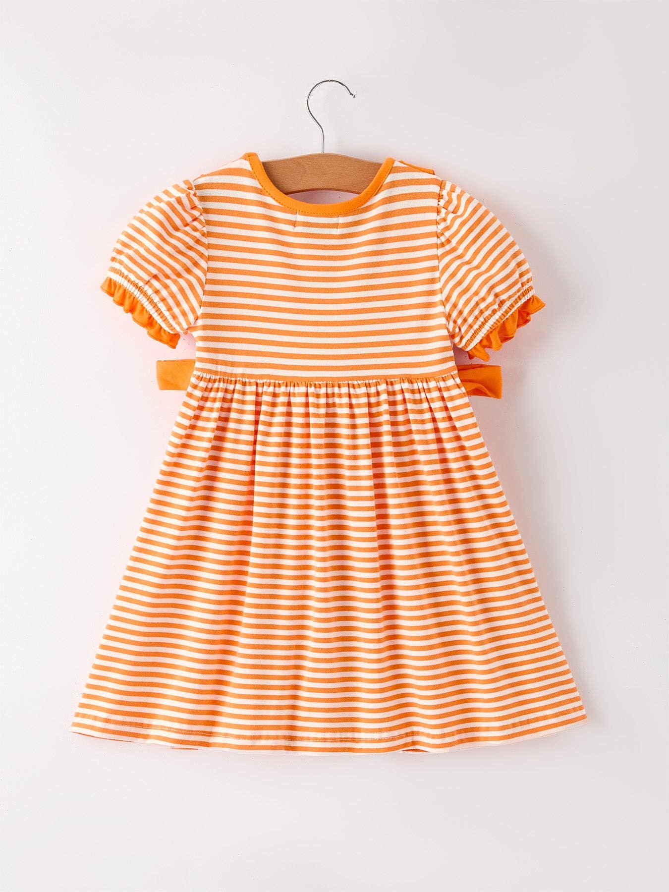 Halloween Striped Dress with Cat Smocking Embroidery –  Perfect for Fall