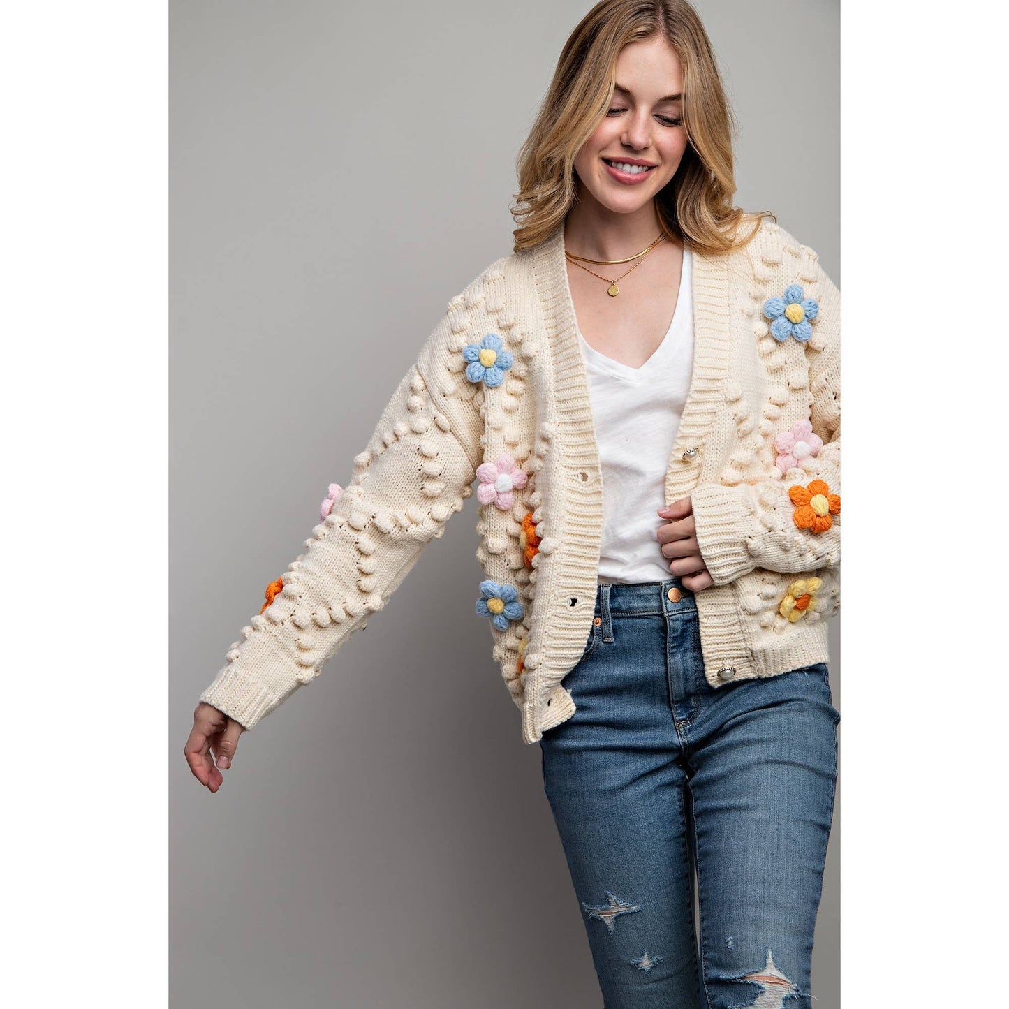 SWEET 3D FLOWER KNITTING CARDIGAN