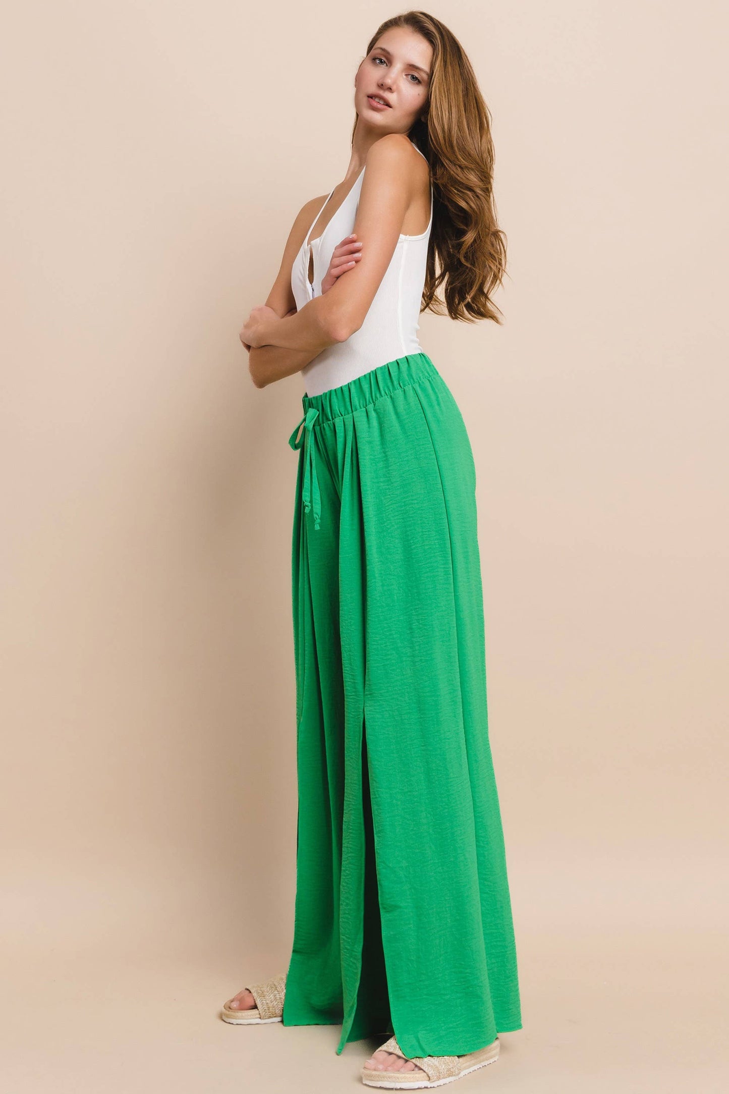 SOLID CREPE PALAZZO PANTS - ORANGE 2327