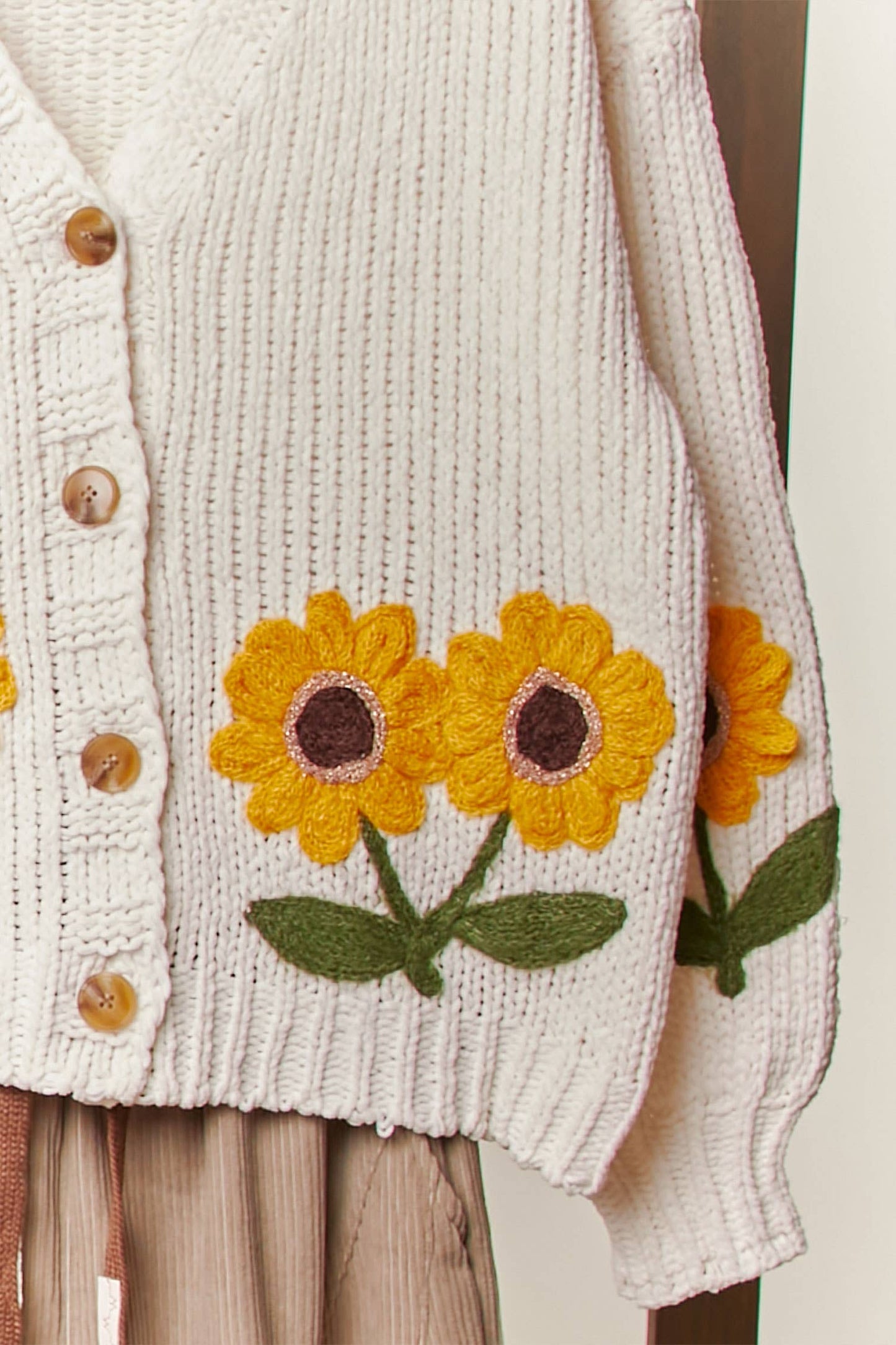 Sunflower Embroidered V Neck Cardigan
