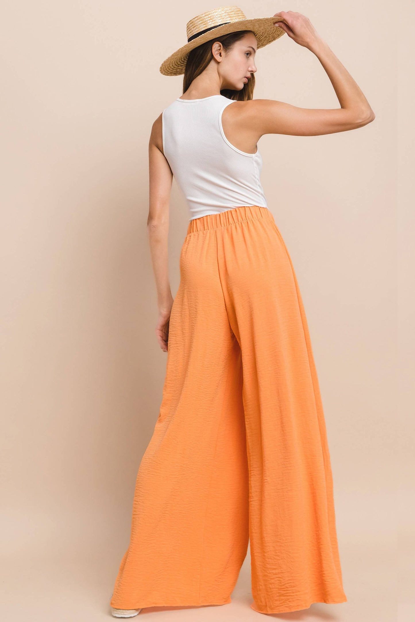 SOLID CREPE PALAZZO PANTS - ORANGE 2327