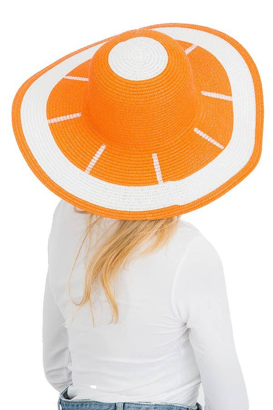 Orange & Donut Print Wide Brim Floppy Paper Straw Sun Hat