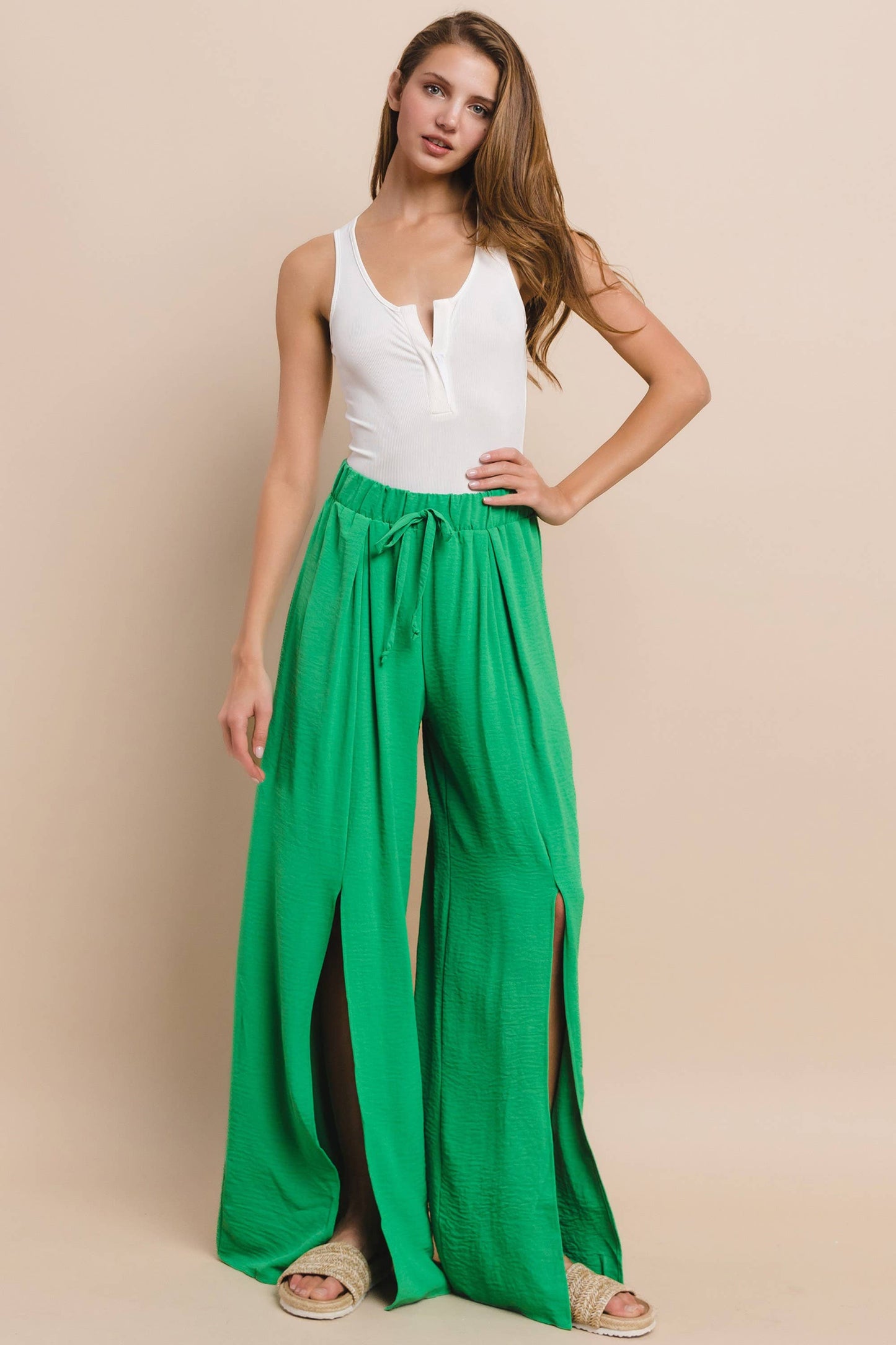 SOLID CREPE PALAZZO PANTS - ORANGE 2327