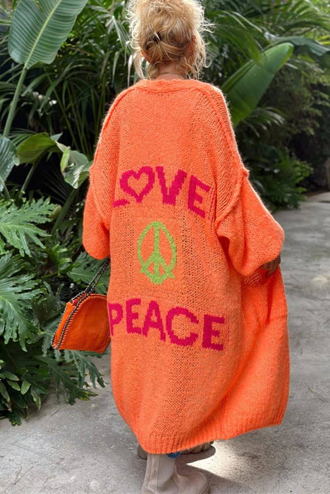 Love & Peace Exposed Seam Long Maxi Knit Cardigan