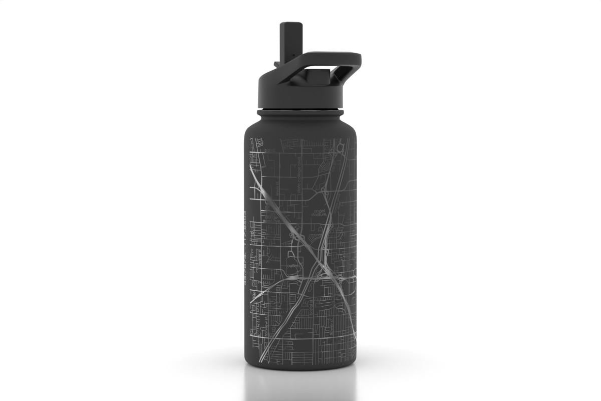 Custom Etched Orange Map Insulated Water Bottle- 32oz