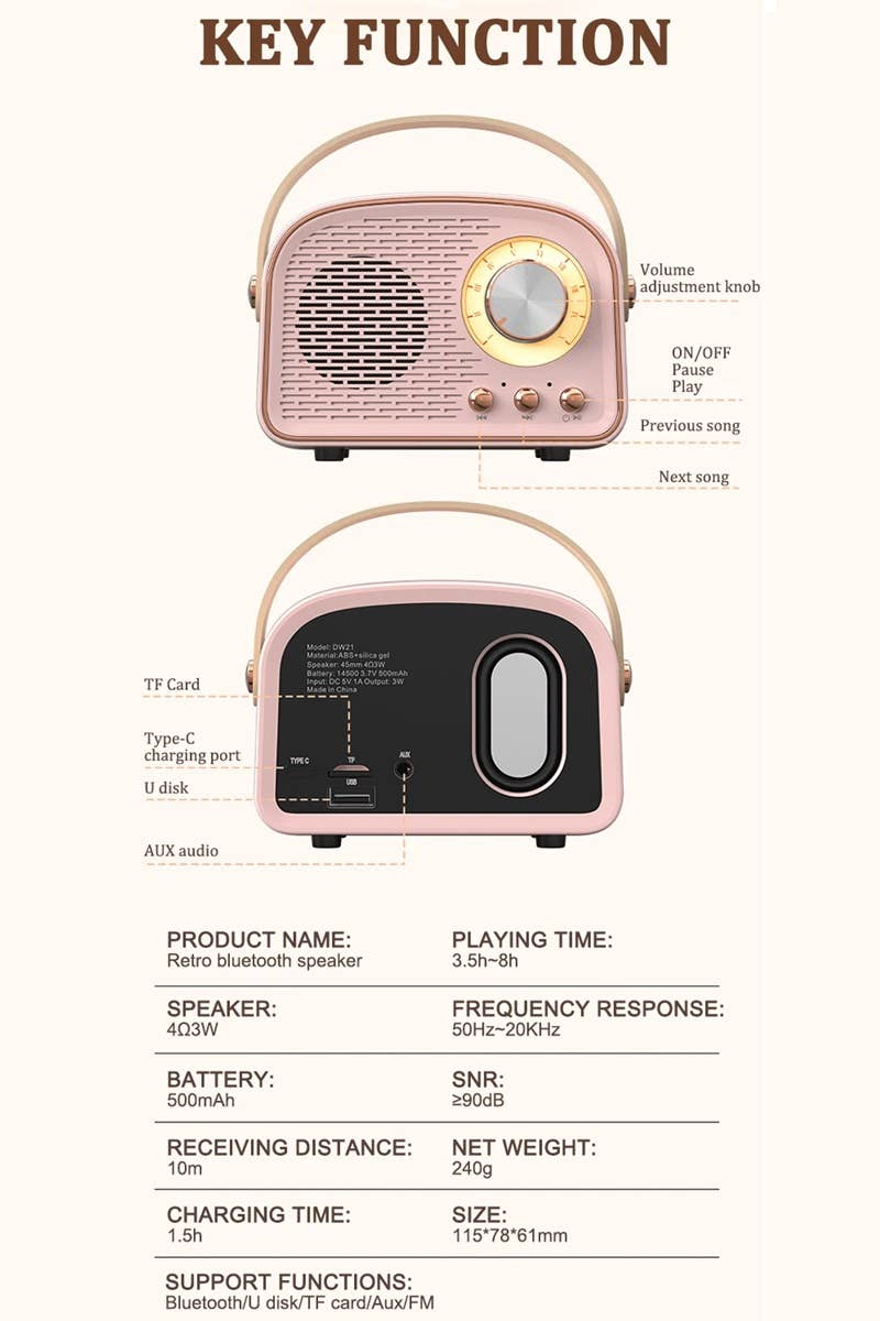 Mini Retro Fm Radio & Bluetooth Multifunction Speaker