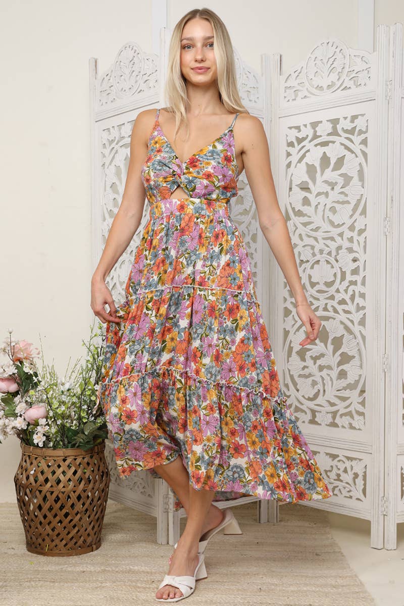 TWIST FRONT CUT OUT TIERED MAXI DRESS