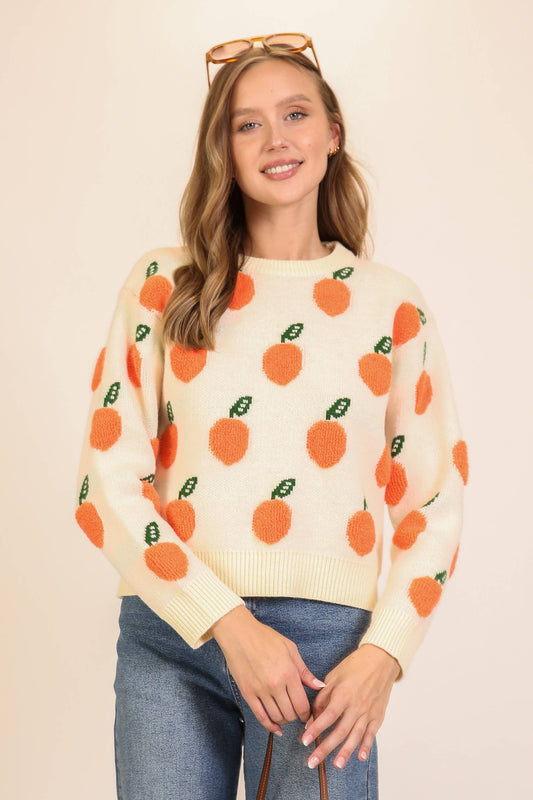 Playful Orange Pattern Knit Sweater