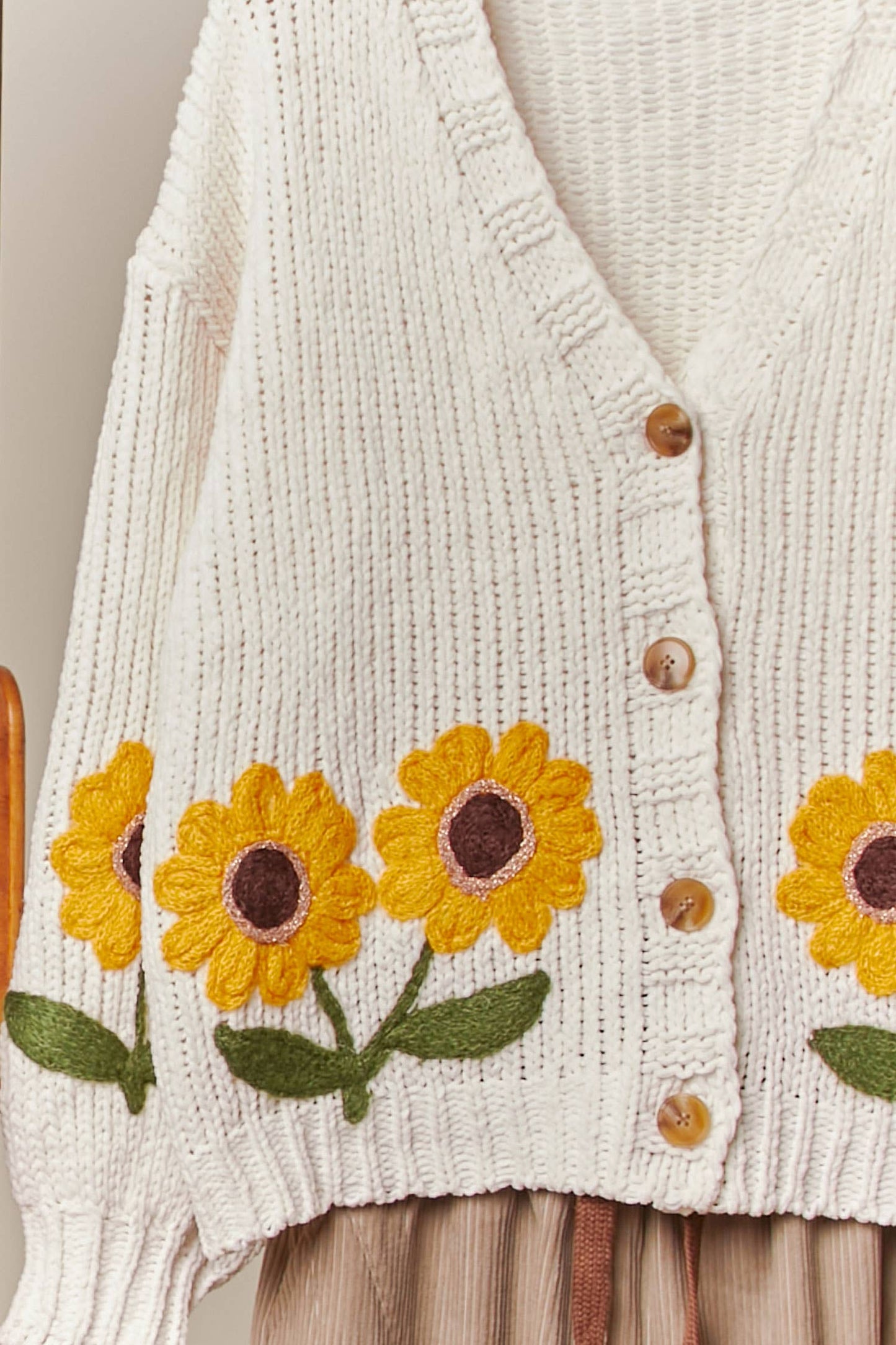 Sunflower Embroidered V Neck Cardigan