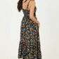 Dark Blue Floral Lace Trim Maxi Dress
