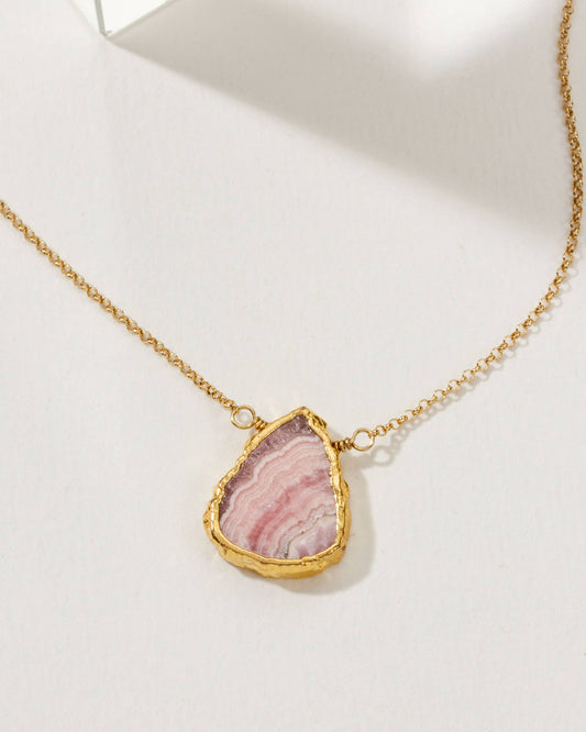 Earth, Wind and Fire Stone Necklace Gold- Rhodochrosite