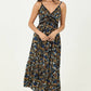 Dark Blue Floral Lace Trim Maxi Dress
