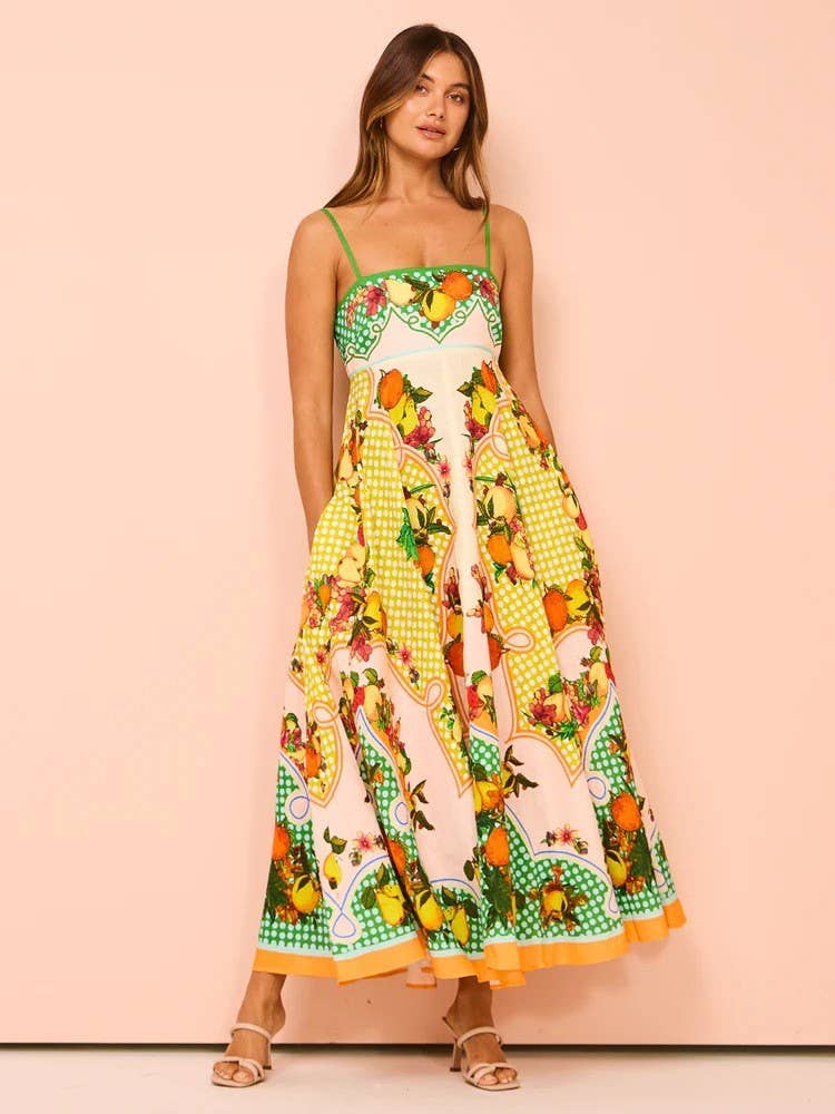 Linen Fruit Swing Dress