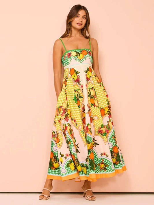 Linen Fruit Swing Dress