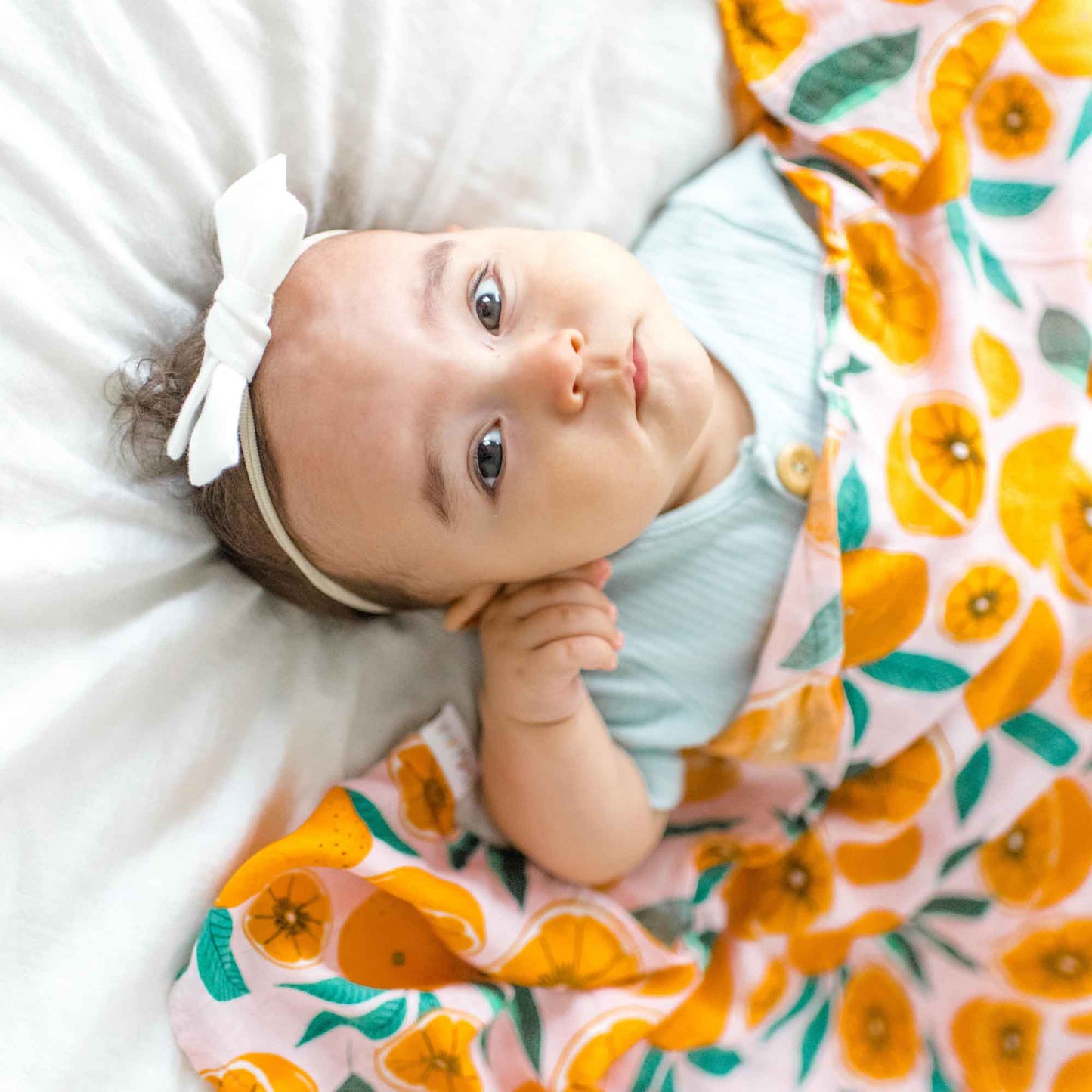 Bamboo Muslin Swaddle With Sliced Oranges