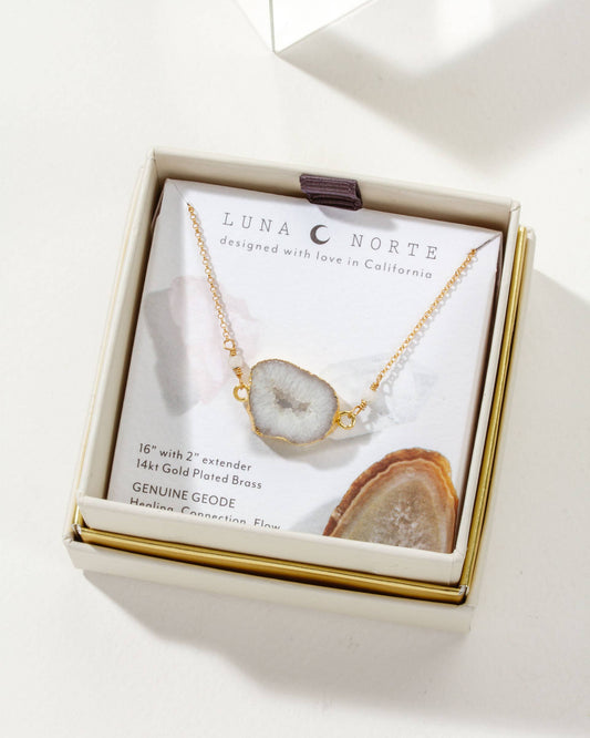 Earthly Geode Necklace- Agate & Moonstone