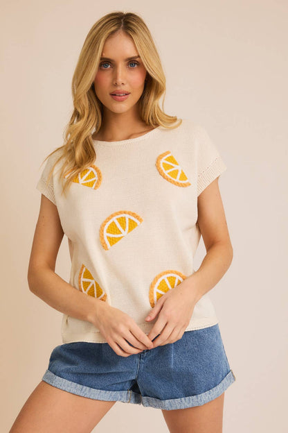 ORANGE PATCH SLEEVELESS KNIT TOP