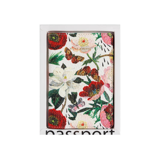 Vegan Leather Passport Cover - Peonies