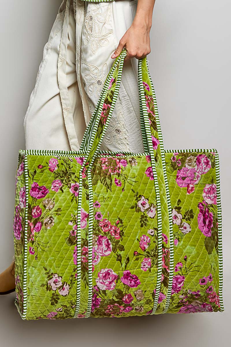 Botanical Velvet Quilted Tote Bag