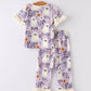 Halloween Ghost Floral Print Purple Ruffled Girls Pajamas