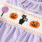 Fall Halloween Purple Balloon Pumpkin Cat Smock Embroidery Baby Girl Romper