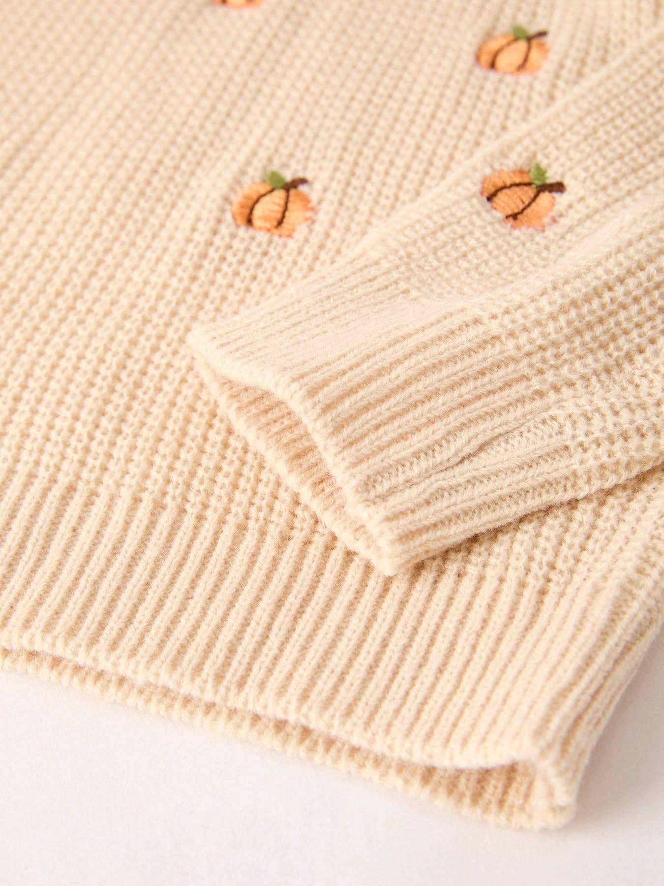 Fall Halloween & Thanksgiving Girls Pumpkin Embroidered Sweater +Bell Bottom Pants Set