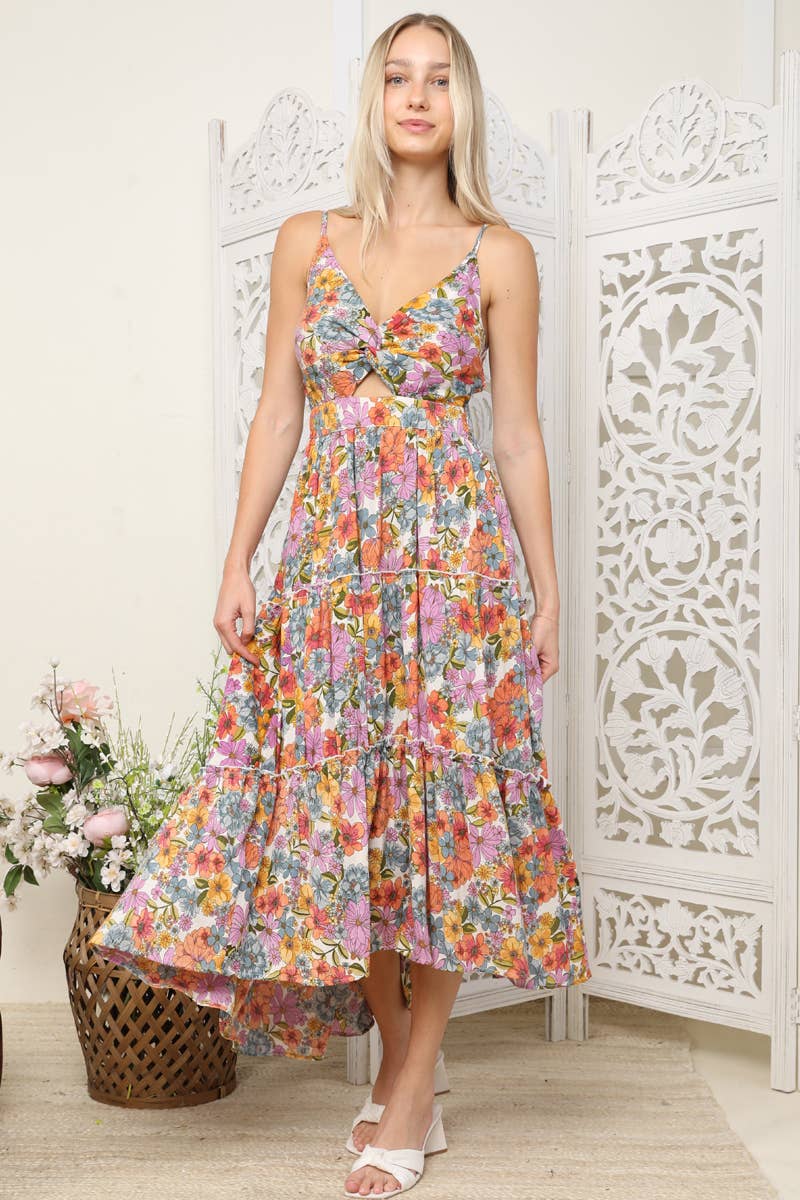 TWIST FRONT CUT OUT TIERED MAXI DRESS
