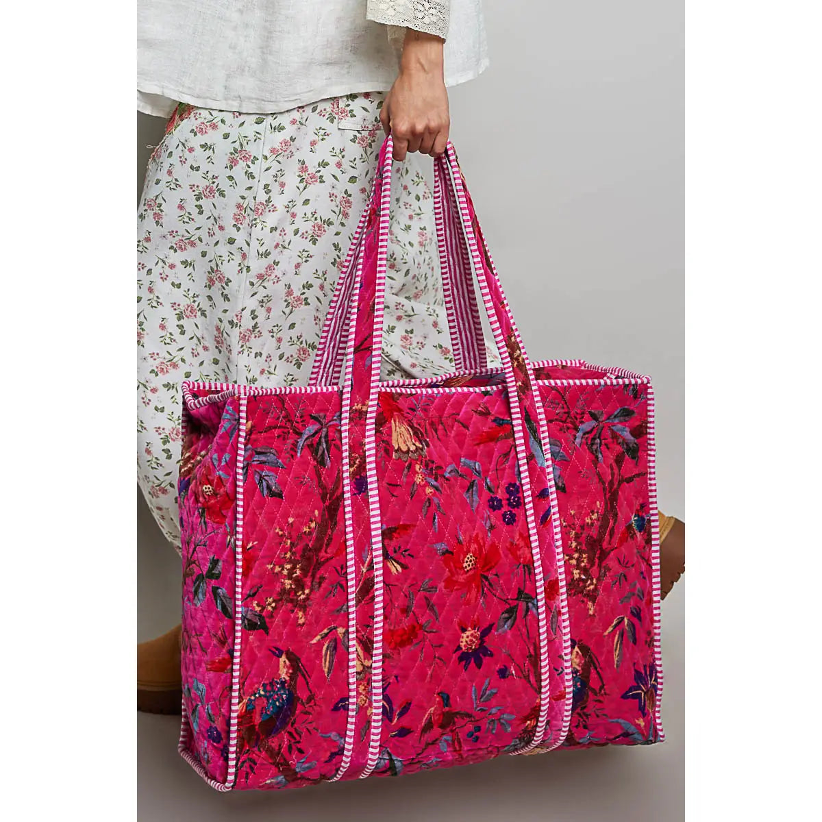 Botanical Velvet Quilted Tote Bag