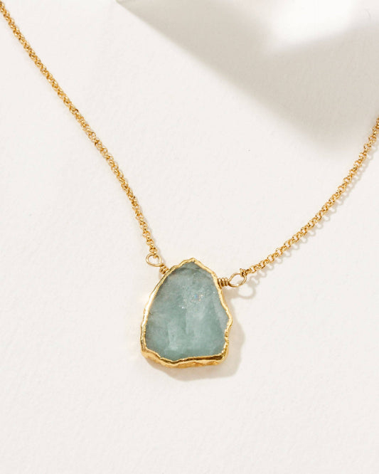 Earth, Wind and Fire Genuine Stone Necklace Gold - Aquamarine