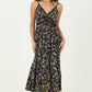 Dark Blue Floral Lace Trim Maxi Dress